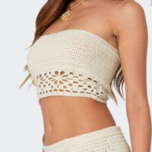 Edikted Cream Crochet Tube Top
